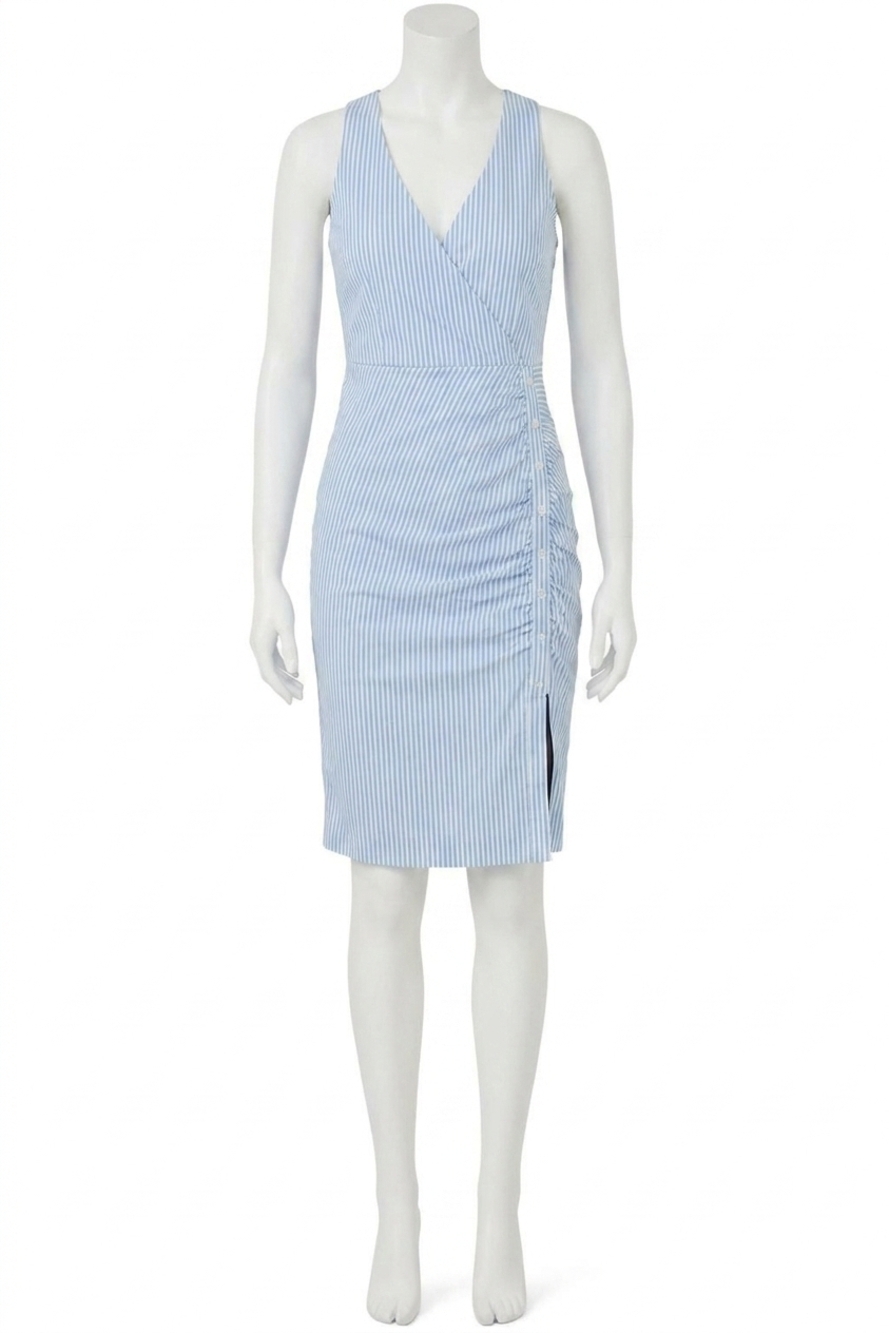 NEW ANATOMIE corinna striped wrap midi dress in blue/white stripe